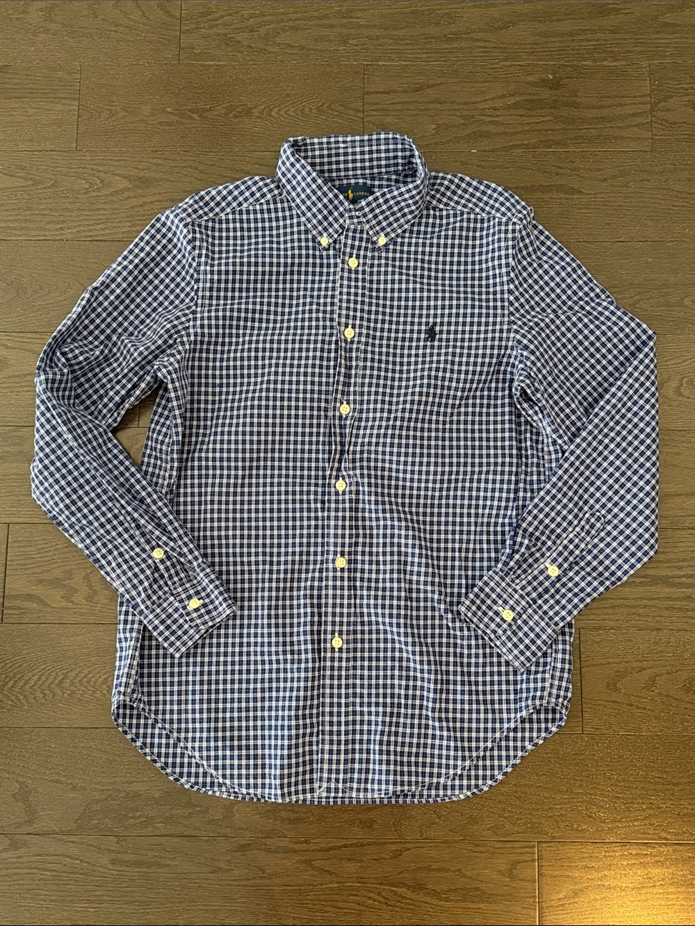 Ralph Lauren blue check button down shirt Large